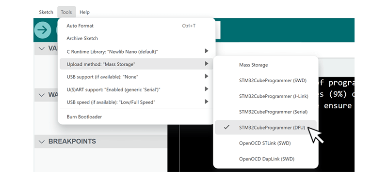 Select DFU file upload