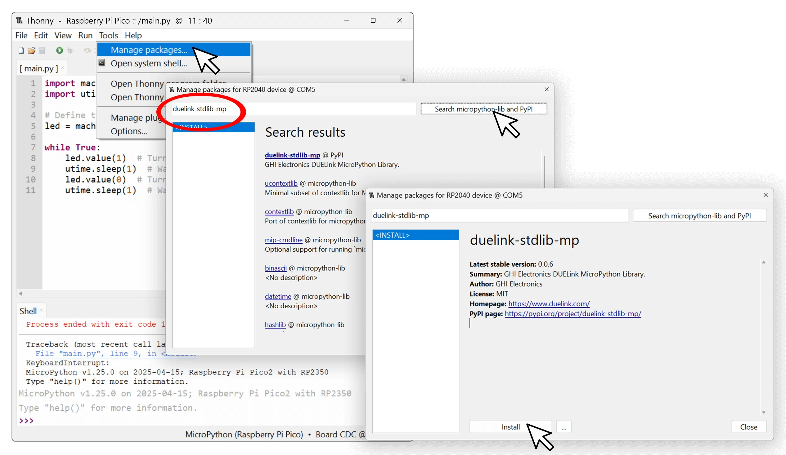 DUELink library from PyPi